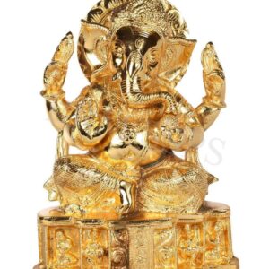 9x6 Inch Brass Ganesh Prabai Gold Polish