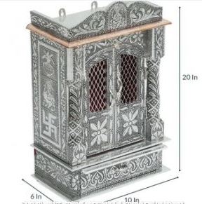 Silver & Aluminium Coated Wood Pooja Mandir With Door