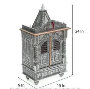 Silver Wood & Aluminium Pooja Mandir With Door