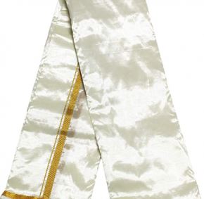 Cotton Mens Blended Silk type Jari Dhoti/Double dhoti 1.28 x 3.60 Meter / 8 Mulam vesti (CREAM-3IN-004)