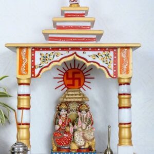 Multicolour Marble Hand Painted Pooja Mandir without Door