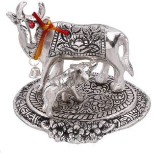 White metal cow n calf medium