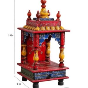 Multicolour Mango Wood Pooja Mandir Without Door