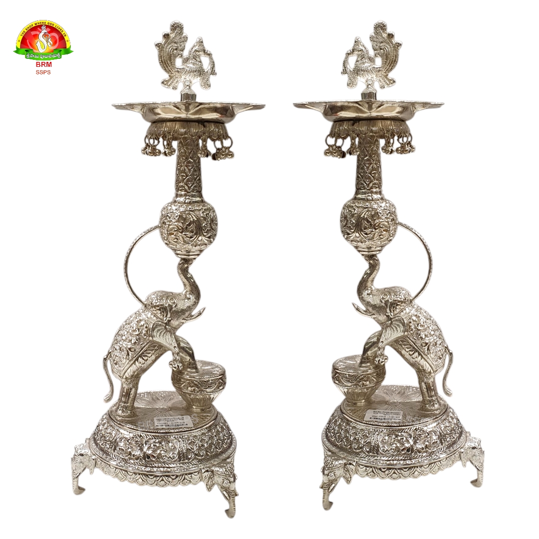 German Silver Elephant Lamp Pair